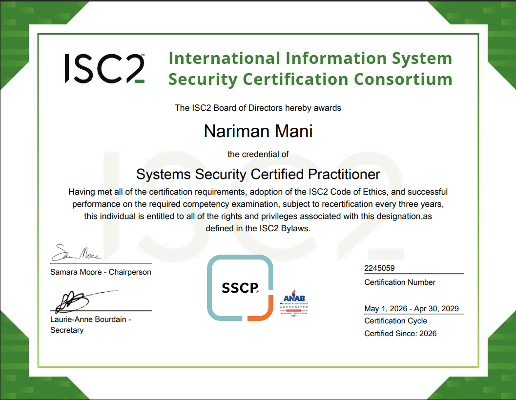 ISC2 Systems Security Certified Practitioner (SSCP)